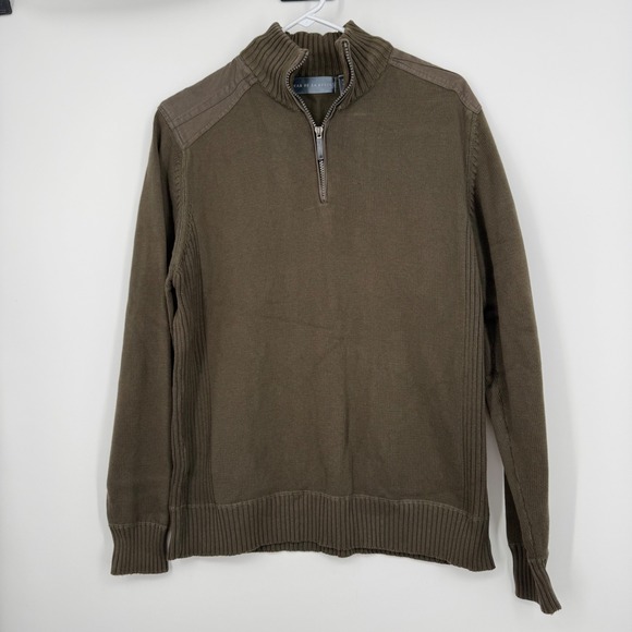 Oscar de la Renta Other - Oscar de la Renta‎ Men Quarter Zip Knit Sweater Olive Green Size L Preppy Office